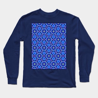 Electric Blue Kaleidoscopic Pattern Long Sleeve T-Shirt